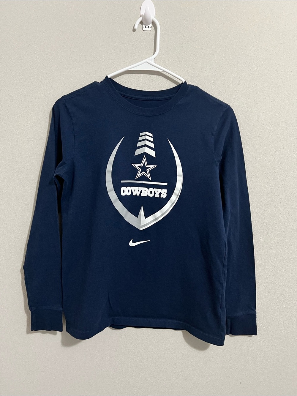 Nike Kids Navy Long-Sleeve Cowboys Tee with Silver Logo